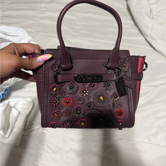 Coach Plum Leather Satchel with Mixed Metal Studs - Picture 4 of 8